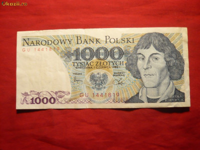 Bancnota 1000 Zloti POLONIA 1982 ,cal.Buna foto