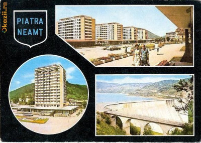 CP 212-49 Piatra Neamt: Hotelul ,,Ceahlaul&amp;quot;; Barajul hidrocentralei ,,V.I.Lenin&amp;quot;; Vedere din centru -marca fixa - necirculata -starea care se vede foto