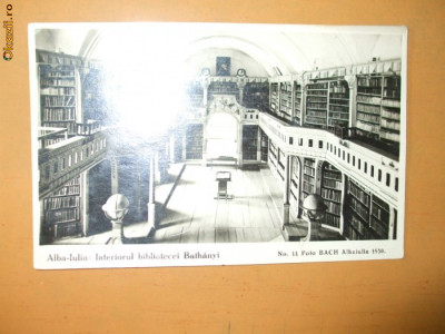 Carte Postala Alba Iulia Interiorul bibliotecei Balthanyi 1930 foto