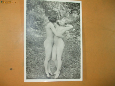 Fotografie veche arta erotica 2 nuduri femei in natura 18 x 13 cm foto