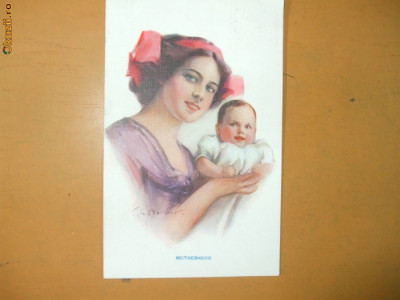 Carte postala Ilustratori Desen Charles Barber Motherhood mama copil foto