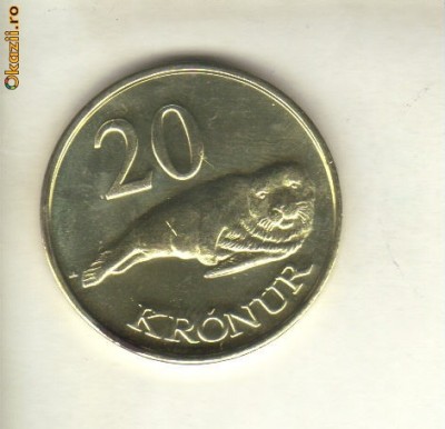 bnk mnd Faeroe 20 kronur 2011 unc, fauna foto