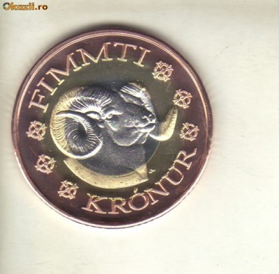 bnk mnd Faeroe 50 kronur 2011 unc, fauna , trimetal foto