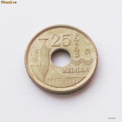 SPANIA 25 PESETAS 1497 - 1997 ANIVERSARA MELILLA ** foto