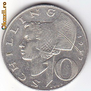 Austria 10 schilling 1957, 7,5 grame argint 0.64 foto