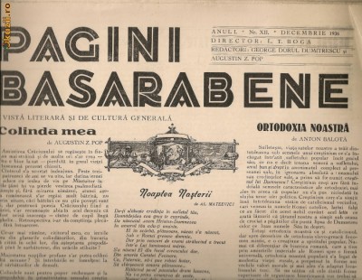 Pagini Basarabene - anul I, nr. XII - decembrie 1936 foto