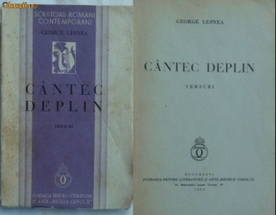 George Lesnea , Cantec deplin , Versuri , 1934 , prima editie foto