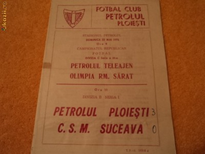 Program fotbal PETROLUL - CSM SUCEAVA 23.05.1976 foto