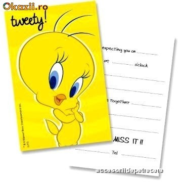 6 Invitatii De Petrecere Copii Cu Plicuri Tweety Yellow Arhiva