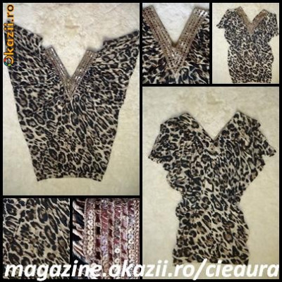 BLUZA ROCHIE DAMA ANIMAL PRINT LEOPARD ANCHIOR FATA SPATE PAIETE POLIESTER ITALY foto