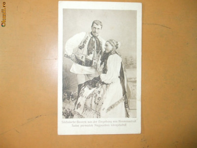 Carte postala port popular costum romanesc tarani sasi Sibiu Drotleff Heramnnstadt 1916 foto