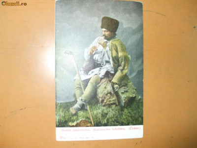 Carte postala port popular costum romanesc cioban fluier barbat Romanischer Scafhirte foto