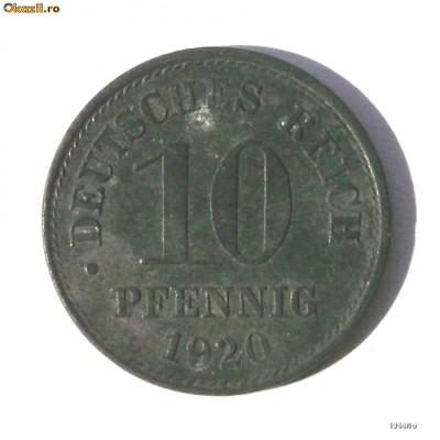 GERMANIA 10 PFENNIG 1920 ZINC FRUMOASA ** foto