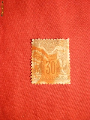 Timbru 30 C -tip I -Alegorie 1876 Franta,dant.,stamp.rosie foto