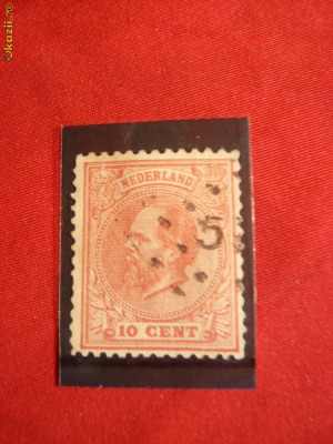 Timbru 10 Centi 1872 Olanda ,rosu ,dant. ,stamp. foto