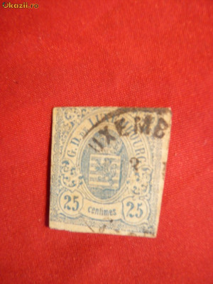 Timbru 25 Centi 1865 Luxemburg ,albastru ,nedant. , stamp. foto