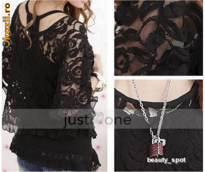 Bluza Top sexy negru, dantela, club+ cercei GUESS+ INEL PLACAT AUR, NOI ! foto