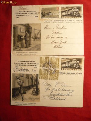 Set-2 Carti Postale Ilustrate - 100 Ani Cai Ferate Elvetia -1947 foto
