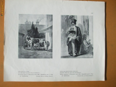 Plansa sacagii + calugar strangand ofrande Bucuresti 1860 foto