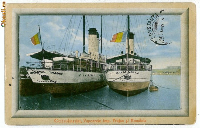 1753 - CONSTANTA, ships TRAIAN &amp;amp; ROMANIA - old postcard - used - 1913 foto