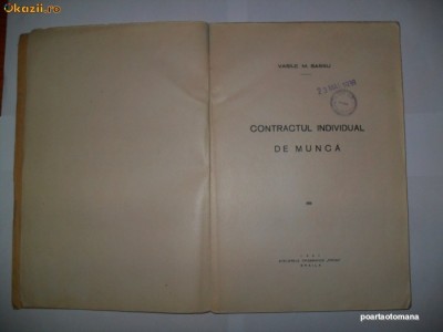 Contractul individual de munca -Vasile M. Sassu {1937} foto