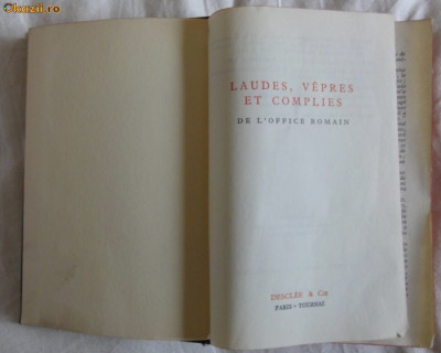 Laudes, Vepres et Complies de l&amp;#039;Office Romain ed. velina 1966 foto