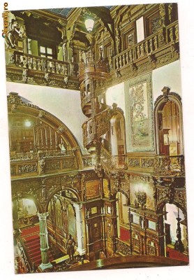 carte postala(ilustrata)-PELES-holul de onoare scara in spirala foto