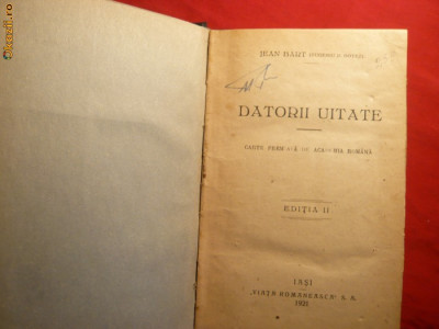 Jean Bart - Datorii Uitate - Ed. IIa 1921 foto