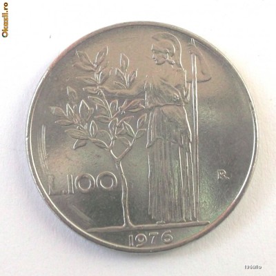 ITALIA 100 LIRE 1976, 8 g., Stainless Steel, 27.8 mm ** foto