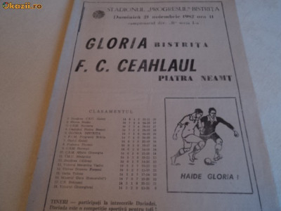 Program fotbal GLORIA Bistrita - CEAHLAUL Piatra Neamt 21.11.1982 foto
