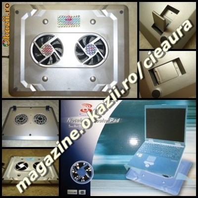 NOTEBOOK COOL PAD ARGINTIU MASUTA RACIRE LAPTOP 2 VENTILATOARE LED ON/OFF foto