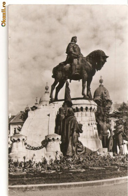 CPI (B598) CLUJ, STATUIA LUI MATEI CORVIN, EDITURA MERIDIANE, CPCS, CIRCULATA, 1967, STAMPILE, TIMBRU foto