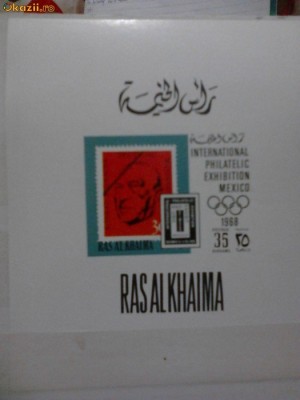 Ras Al Khaima colita 1968 Expozitie filatelica MNH foto