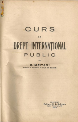 G. Meitani - Curs de drept international public - 1930. foto