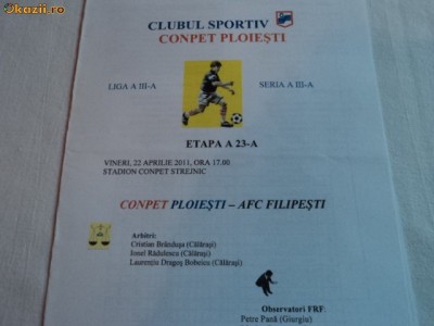 Program fotbal Conpet Ploiesti - AFC Filipesti de Padure 22.04.2011 foto