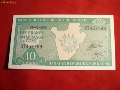 Bancnota 10 Franci Burundi 2005 , cal.NC foto