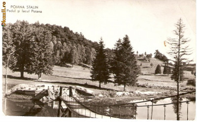 R-10142 Romania, RPR, Poiana Stalin, Podul si Lacul Poiana, circulata foto