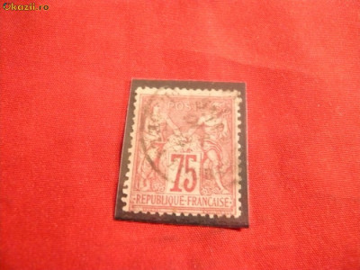 Timbru 75 C 1876 Franta ,tip I ,carmin ,stamp. ,alegorie , dant. foto