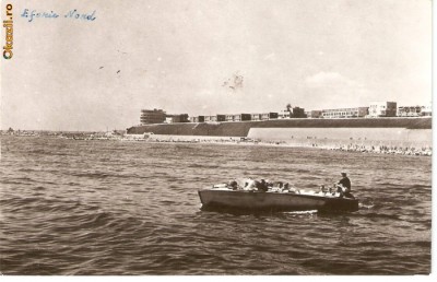 R-10167 Romania, RPR, Eforie Nord, barca pe apa, circulata foto