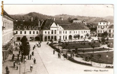 R-10175 Romania, RPR, Medias, Piata Republicii, circulata foto