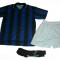 Echipamente / compleuri de fotbal albastru-negru (model Inter Milano). Tricou+sort+jambiere seniori si copii