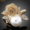 Inel fin,trandafir si perla,placat aur 18k cu cristale Swarovski(model si ca inel logodna)