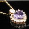 Pandantiv placat cu aur, cu cristal ametist inima si cristale swarovski + lant - bijuterii mireasa