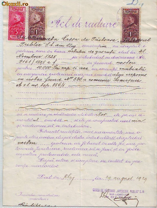 A72 Act de rediere 1929 Timbre taxa 7 lei