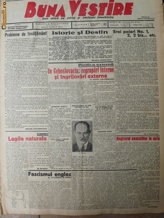 Buna Vestire , ziar legionar , nr. 325 , 7 aprilie 1938