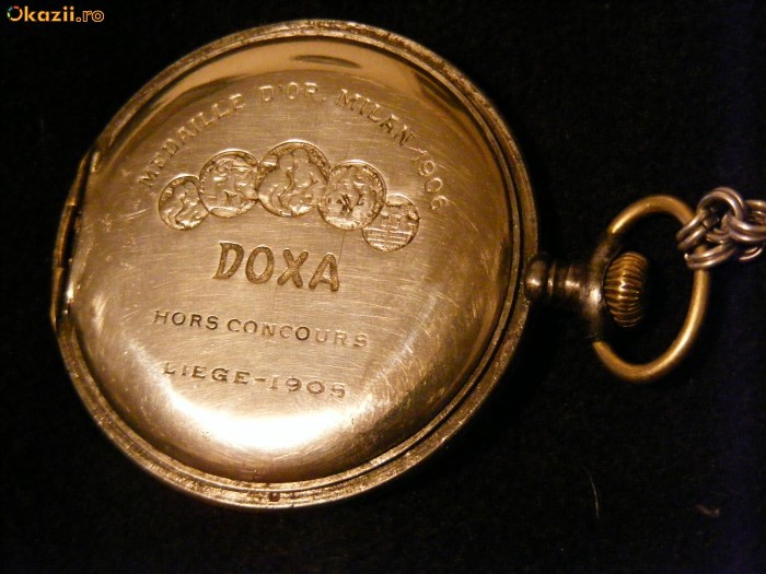 Montre De Poche Antique DOXA - Médaille D'Or Milan 1906 - Argent, Mécanique, Double Fond
