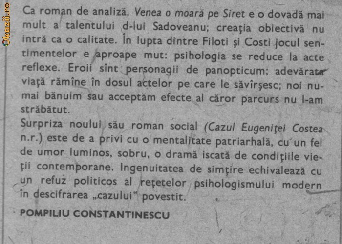 M Sadoveanu - Venea o moara pe Siret * Cazul Eugenitei costea M Sadoveanu - Venea o moara pe Siret * Cazul Eugenitei costea