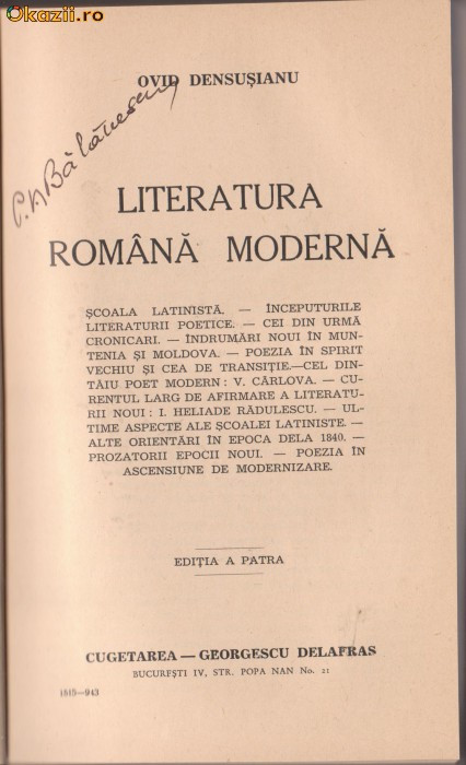 O.Densusianu / Literatura romana moderna - editie 1943