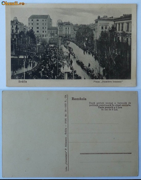 Braila , Piata Dumitru Ionescu , demonstratie populara , 1935