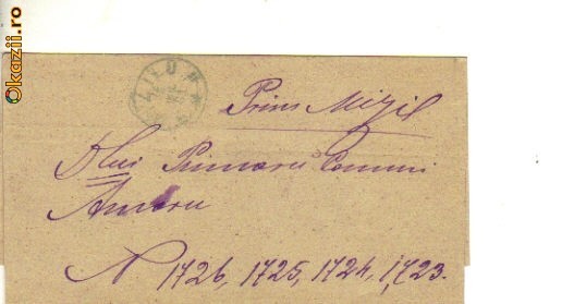 bnk cp plic circulat 1881 - prim comunei mizilu bnk cp plic circulat 1881 - prim comunei mizilu